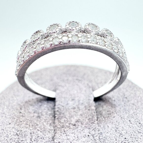 VTG Sterling Silver 925 Cubic Zirconia Beaded Design Tapered Band Ring Size 6.75 - Picture 4 of 8